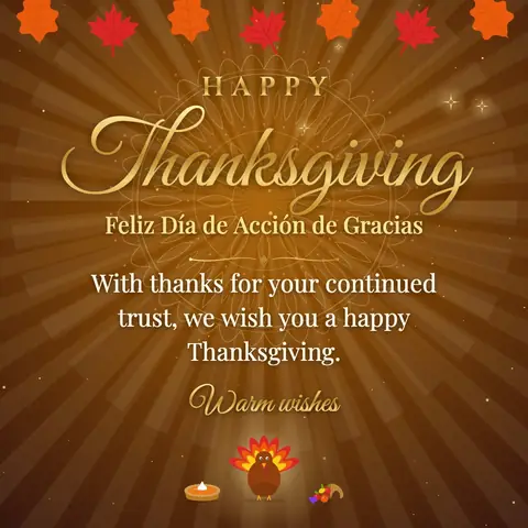 Thanksgiving wishes image: With thanks for your continued trust, we wish you a happy Thanksgiving.