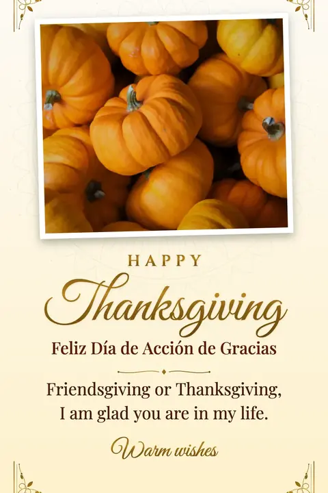Thanksgiving wishes image: Friendsgiving or Thanksgiving, I am glad you are in my life.