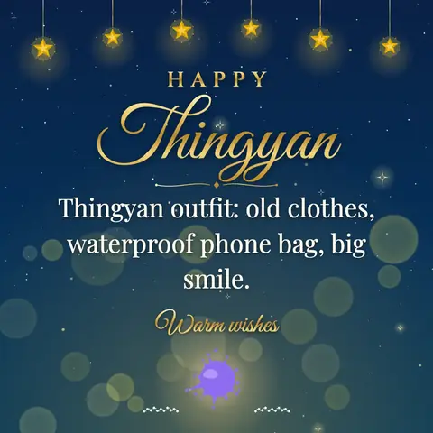 Thingyan wishes image: Thingyan outfit: old clothes, waterproof phone bag, big smile.