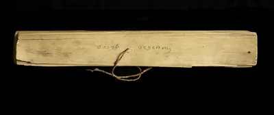 A dried palm leaf manuscript tied with string