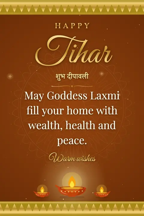 Tihar wishes image: May Goddess Laxmi fill your home with wealth, health and peace.
