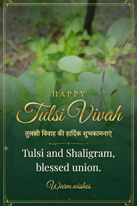 Tulsi Vivah wishes image: Tulsi and Shaligram, blessed union.