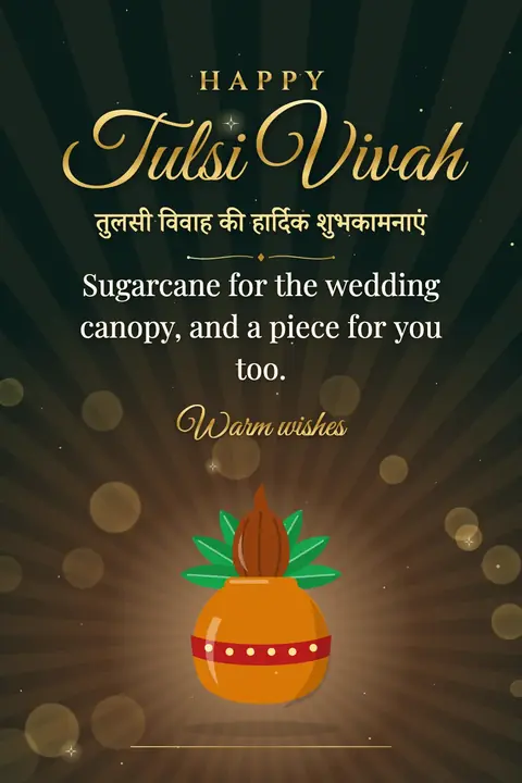 Tulsi Vivah wishes image: Sugarcane for the wedding canopy, and a piece for you too.
