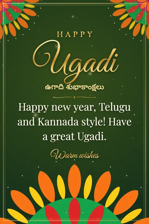 Ugadi wishes image: Happy new year, Telugu and Kannada style! Have a great Ugadi.