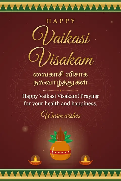 Vaikasi Visakam wishes image: Happy Vaikasi Visakam! Praying for your health and happiness.
