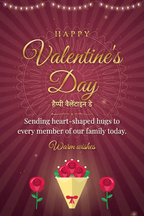 Valentine's Day wishes image: Sending heart-shaped hugs to every member of our family today.