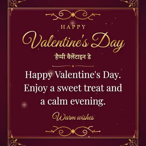 Valentine's Day wishes image: Happy Valentine's Day. Enjoy a sweet treat and a calm evening.
