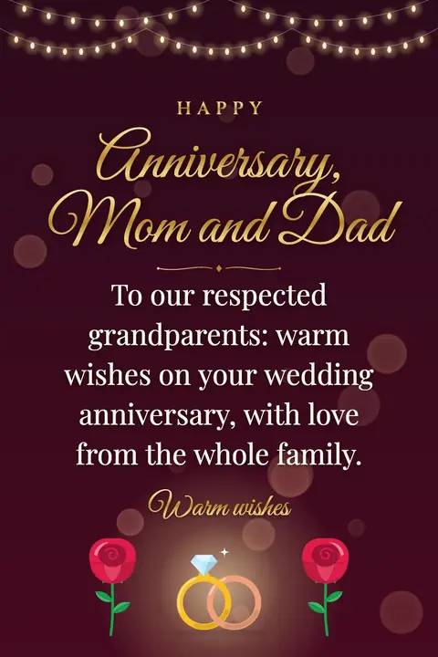 Wedding Anniversary for Parents wishes image: To our respected grandparents: warm wishes on your wedding anniversary, with love from the whole family.