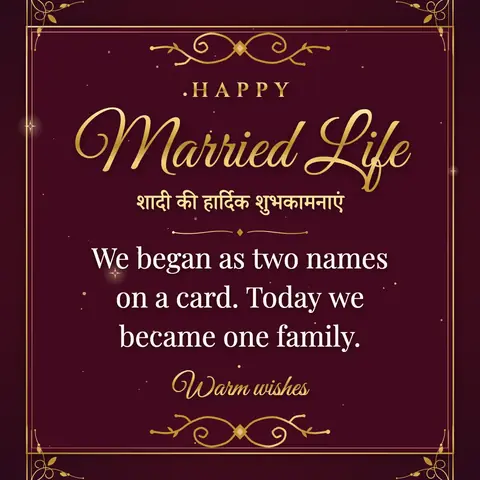 Wedding wishes image: We began as two names on a card. Today we became one family.