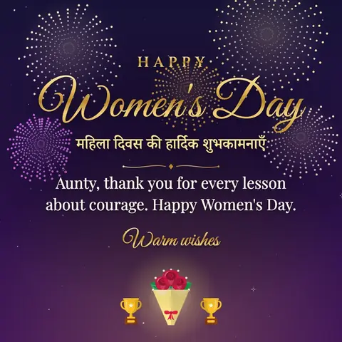 International Women's Day wishes image: Aunty, thank you for every lesson about courage. Happy Women's Day.