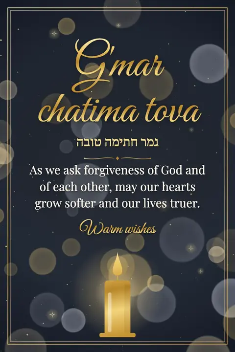 Yom Kippur wishes image: As we ask forgiveness of God and of each other, may our hearts grow softer and our lives truer.