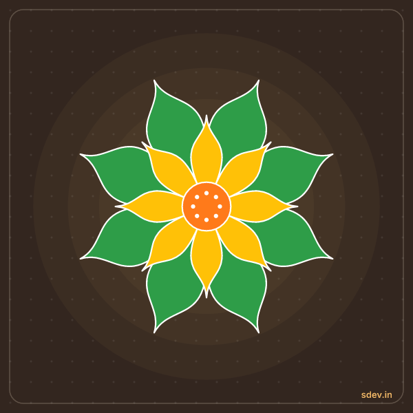 Lotus Rangoli, No. 107: finished kolam design