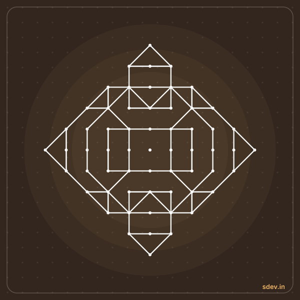 Pulli Kolam, 11 - 1 straight dots, No. 76: finished kolam design