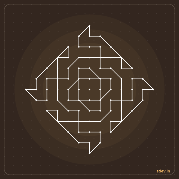 Pulli Kolam, 13 - 1 straight dots, No. 58: finished kolam design