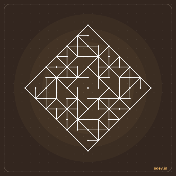 Pulli Kolam, 13 - 1 straight dots, No. 94: finished kolam design