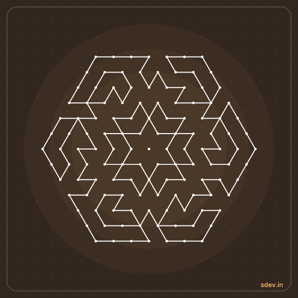 Pulli Kolam, 13 - 7 interlaced dots, No. 72: finished kolam design