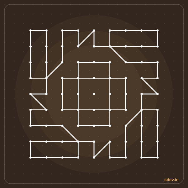 Pulli Kolam, 9 - 9 straight dots, No. 58: finished kolam design