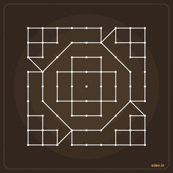 Pulli Kolam, 9 - 9 straight dots, No. 59: finished kolam design