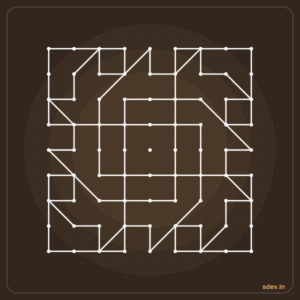 Pulli Kolam, 9 - 9 straight dots, No. 60: finished kolam design