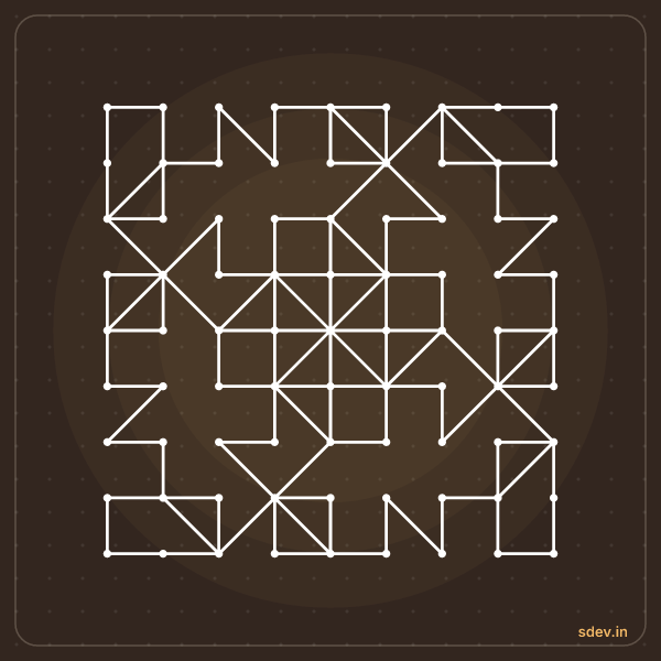Pulli Kolam, 9 - 9 straight dots, No. 72: finished kolam design