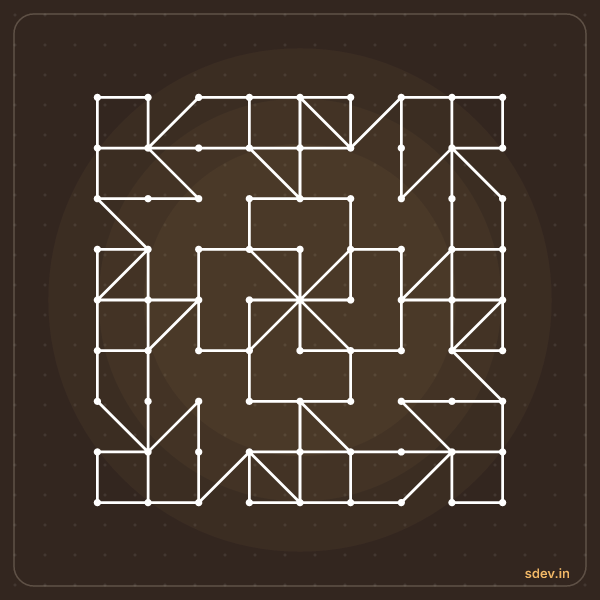Pulli Kolam, 9 - 9 straight dots, No. 73: finished kolam design