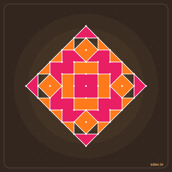 Pulli Rangoli, 11 - 1 straight dots, No. 26: finished kolam design