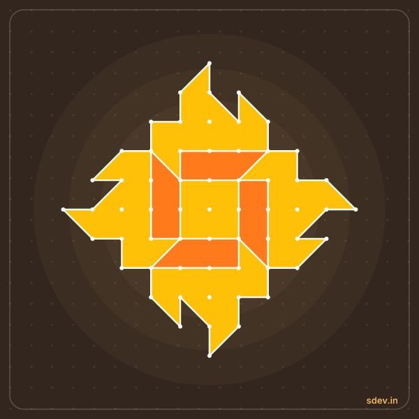 Pulli Rangoli, 11 - 1 straight dots, No. 39: finished kolam design
