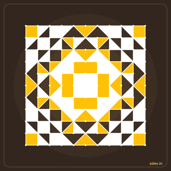 Pulli Rangoli, 11 - 11 straight dots, No. 38: finished kolam design