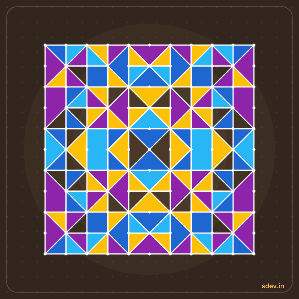 Pulli Rangoli, 11 - 11 straight dots, No. 190: finished kolam design