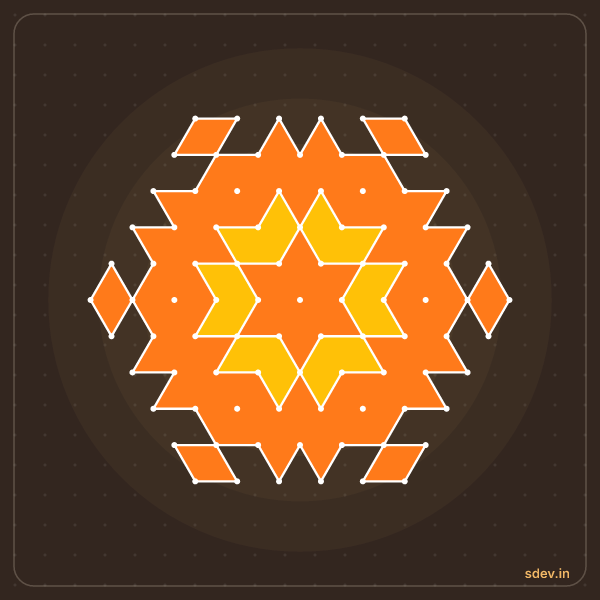 Pulli Rangoli, 11 - 6 interlaced dots, No. 1: finished kolam design