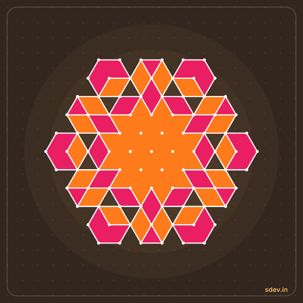 Pulli Rangoli, 11 - 6 interlaced dots, No. 16: finished kolam design