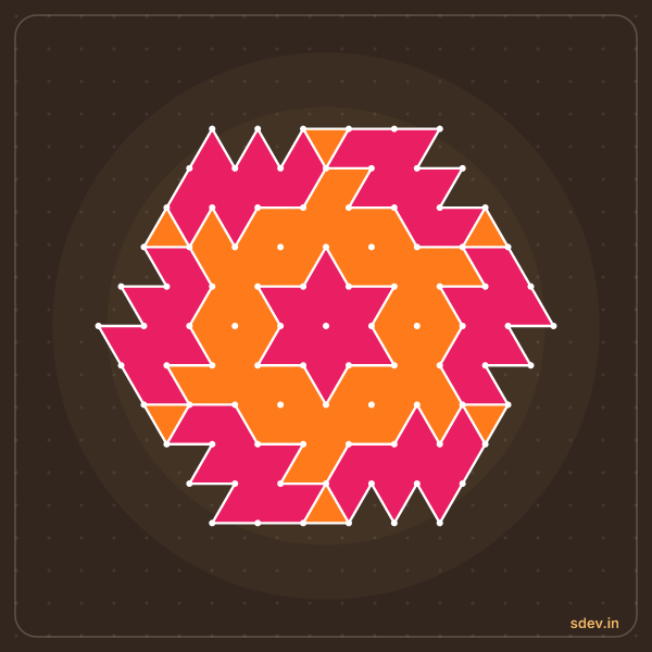Pulli Rangoli, 11 - 6 interlaced dots, No. 29: finished kolam design