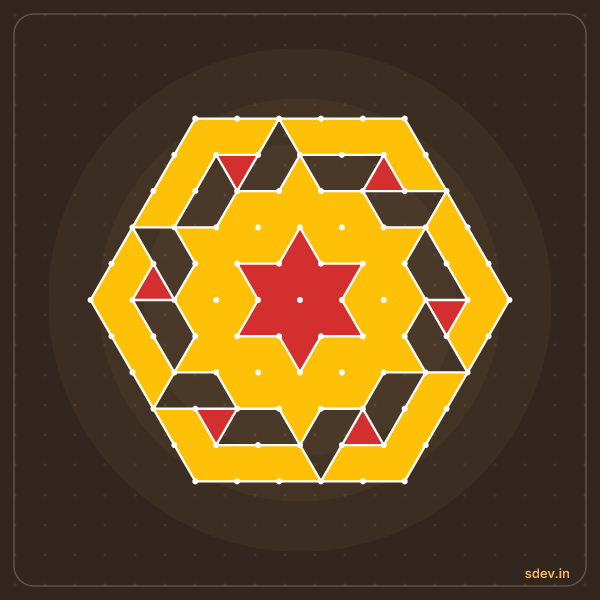 Pulli Rangoli, 11 - 6 interlaced dots, No. 30: finished kolam design