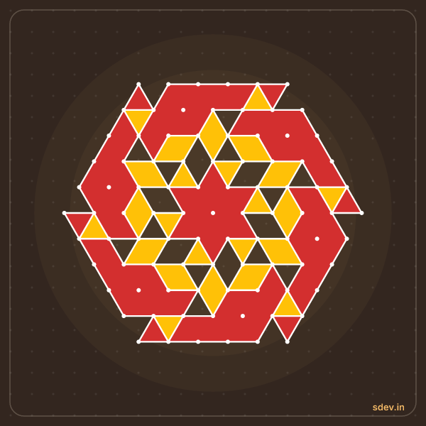 Pulli Rangoli, 11 - 6 interlaced dots, No. 39: finished kolam design