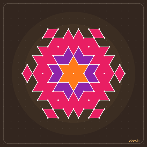 Pulli Rangoli, 11 - 6 interlaced dots, No. 64: finished kolam design