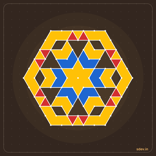 Pulli Rangoli, 11 - 6 interlaced dots, No. 76: finished kolam design