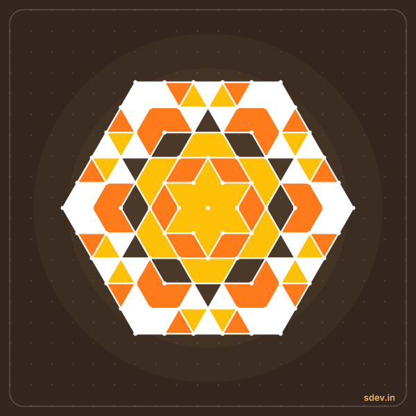 Pulli Rangoli, 11 - 6 interlaced dots, No. 89: finished kolam design