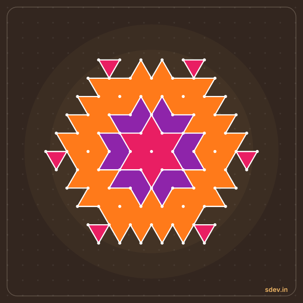 Pulli Rangoli, 11 - 6 interlaced dots, No. 92: finished kolam design