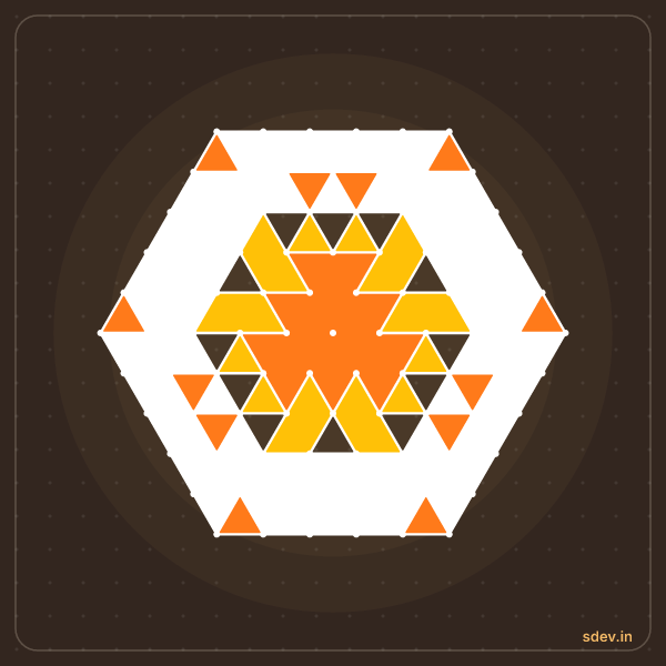 Pulli Rangoli, 11 - 6 interlaced dots, No. 94: finished kolam design