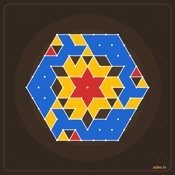 Pulli Rangoli, 11 - 6 interlaced dots, No. 112: finished kolam design
