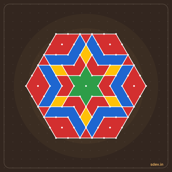 Pulli Rangoli, 11 - 6 interlaced dots, No. 128: finished kolam design