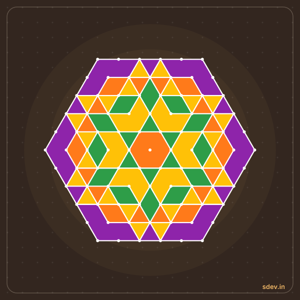 Pulli Rangoli, 11 - 6 interlaced dots, No. 150: finished kolam design