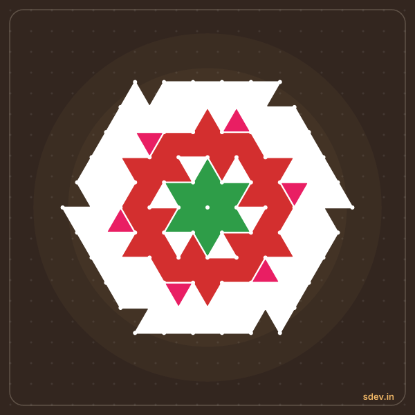 Pulli Rangoli, 11 - 6 interlaced dots, No. 156: finished kolam design
