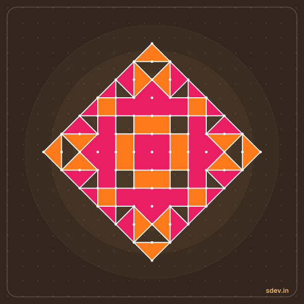 Pulli Rangoli, 13 - 1 straight dots, No. 31: finished kolam design