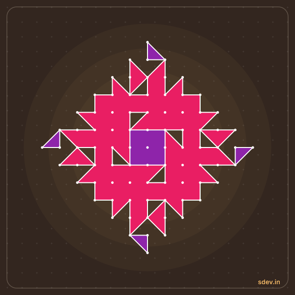 Pulli Rangoli, 13 - 1 straight dots, No. 39: finished kolam design