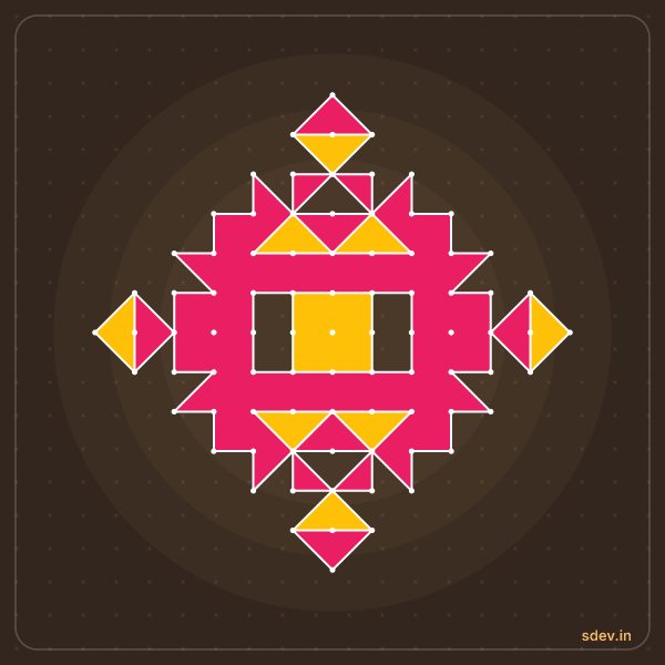 Pulli Rangoli, 13 - 1 straight dots, No. 41: finished kolam design