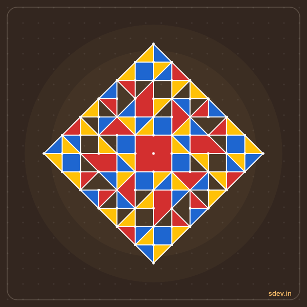 Pulli Rangoli, 13 - 1 straight dots, No. 126: finished kolam design