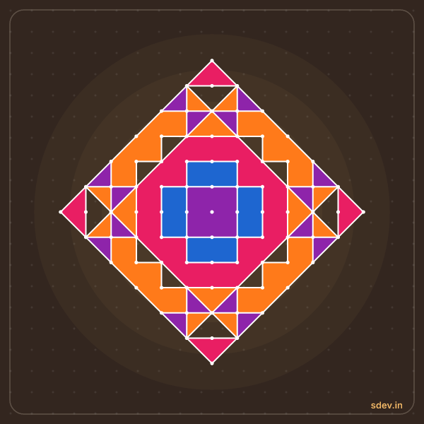 Pulli Rangoli, 13 - 1 straight dots, No. 145: finished kolam design