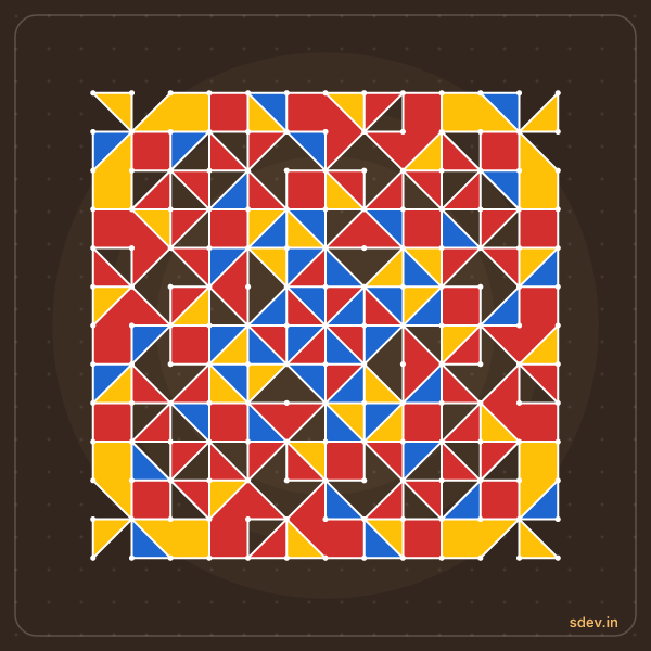 Pulli Rangoli, 13 - 13 straight dots, No. 126: finished kolam design