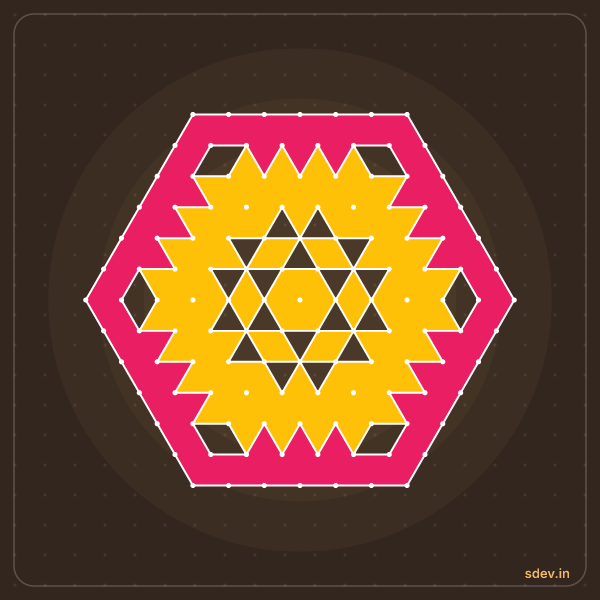 Pulli Rangoli, 13 - 7 interlaced dots, No. 3: finished kolam design